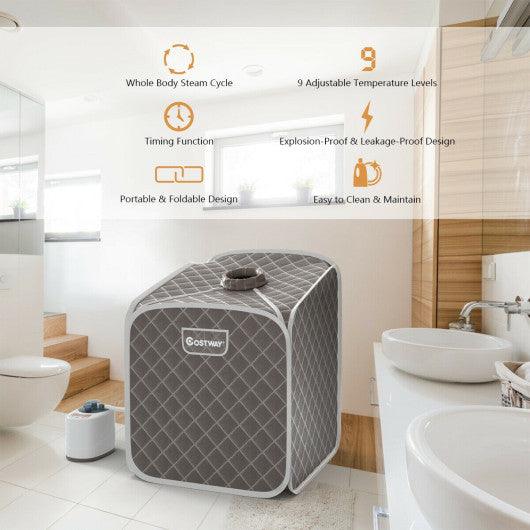 2L Portable Folding Steam Sauna Spa-Gray at Set Shop and Smile