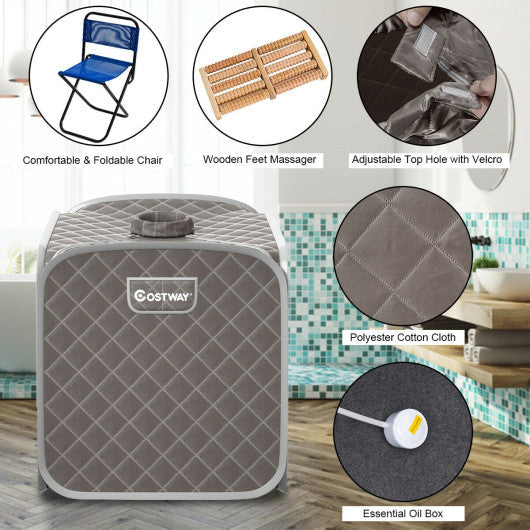 2L Portable Folding Steam Sauna Spa-Gray - Set Shop and Smile