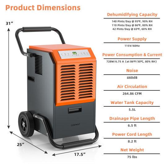 Portable Commercial Dehumidifier with Water Tank and Drainage Pipe-Gray at Set Shop and Smile