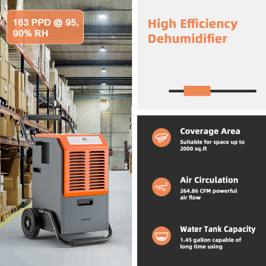 Portable Commercial Dehumidifier with Water Tank and Drainage Pipe-Gray - Set Shop and Smile