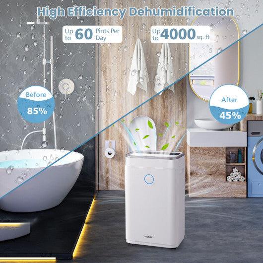 60-Pint Dehumidifier for Home and Basements 4000 Sq. Ft with 3-Color Digital Display-White at Set Shop and Smile