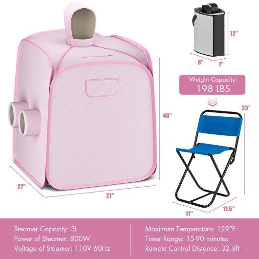 800W 2 Person Portable Steam Sauna Tent SPA with Hat Side Holes 3L Steamer-Pink at Set Shop and Smile
