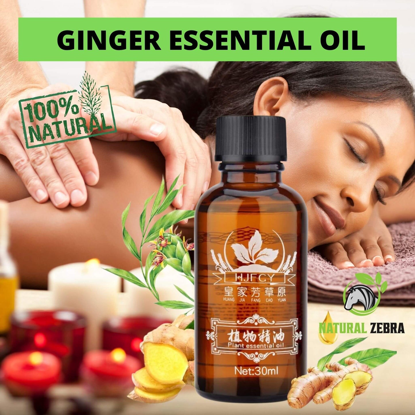 NATURAL ZEBRA | Ginger Essential Oil | 5 Bottles Bundle -