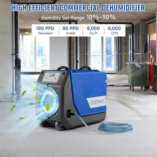 180 PPD Commercial Dehumidifier with Pump Drain Hose and Wheels-Blue at Set Shop and Smile