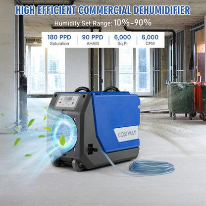 180 PPD Commercial Dehumidifier with Pump Drain Hose and Wheels-Blue at Set Shop and Smile