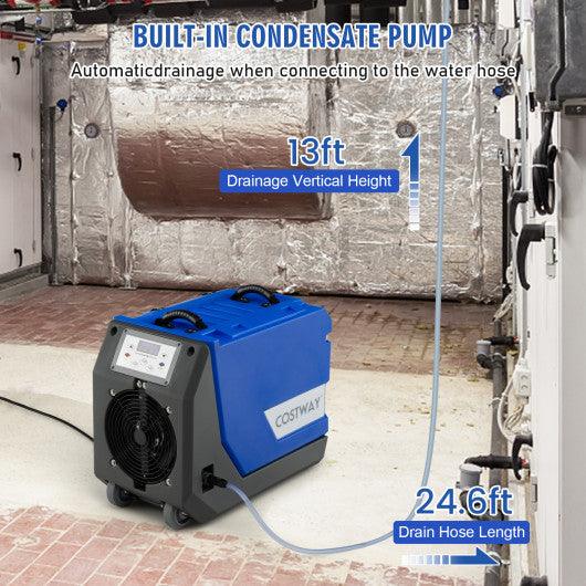 180 PPD Commercial Dehumidifier with Pump Drain Hose and Wheels-Blue at Set Shop and Smile