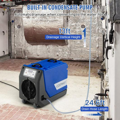 180 PPD Commercial Dehumidifier with Pump Drain Hose and Wheels-Blue at Set Shop and Smile