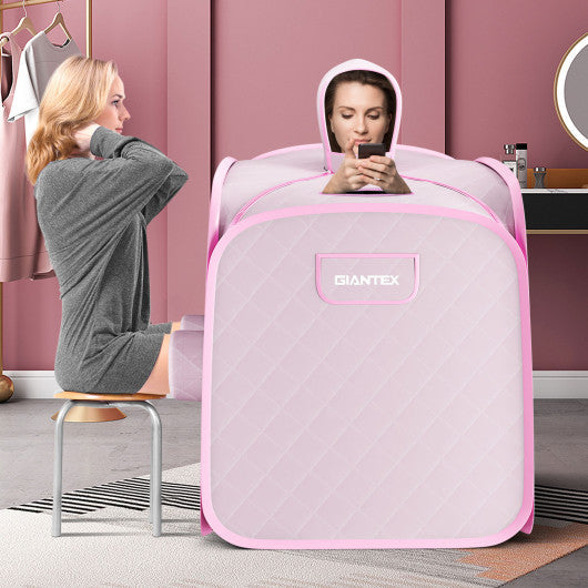 800W 2 Person Portable Steam Sauna Tent SPA with Hat Side Holes 3L Steamer-Pink - Set Shop and Smile