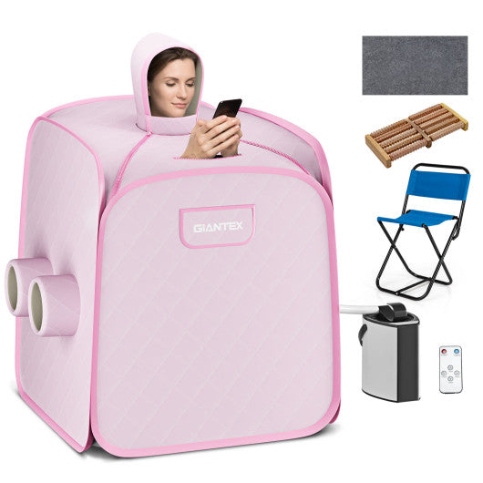 800W 2 Person Portable Steam Sauna Tent SPA with Hat Side Holes 3L Steamer-Pink - Set Shop and Smile