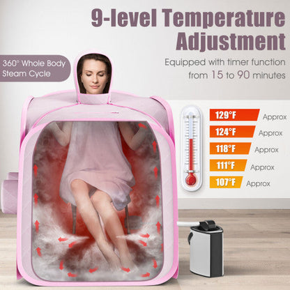 800W 2 Person Portable Steam Sauna Tent SPA with Hat Side Holes 3L Steamer-Pink - Set Shop and Smile
