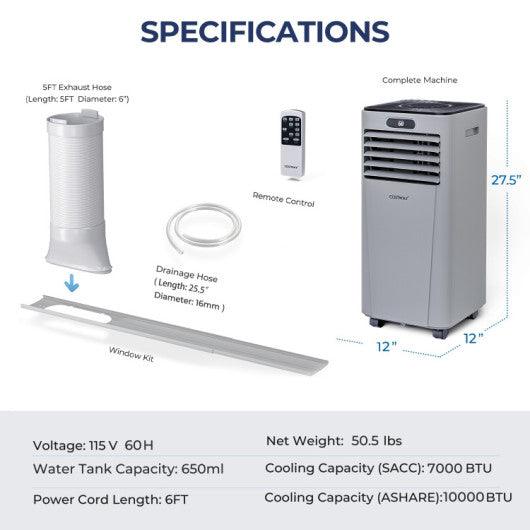 10000 BTU 4-in-1 Portable Air Conditioner with Dehumidifier and Fan Mode-Gray at Set Shop and Smile