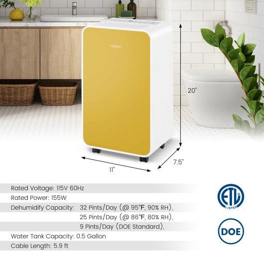 32 Pints/Day Portable Quiet Dehumidifier for Rooms up to 2500 Sq. Ft-Yellow at Set Shop and Smile