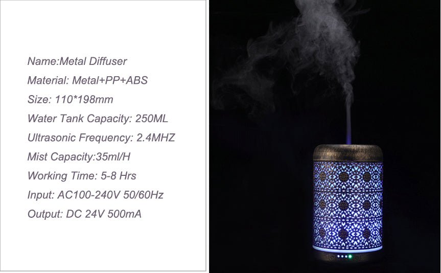 Vimost Shop | Essential Oil Diffuser Metal Ultrasonic Diffuser Cool Mist LED -